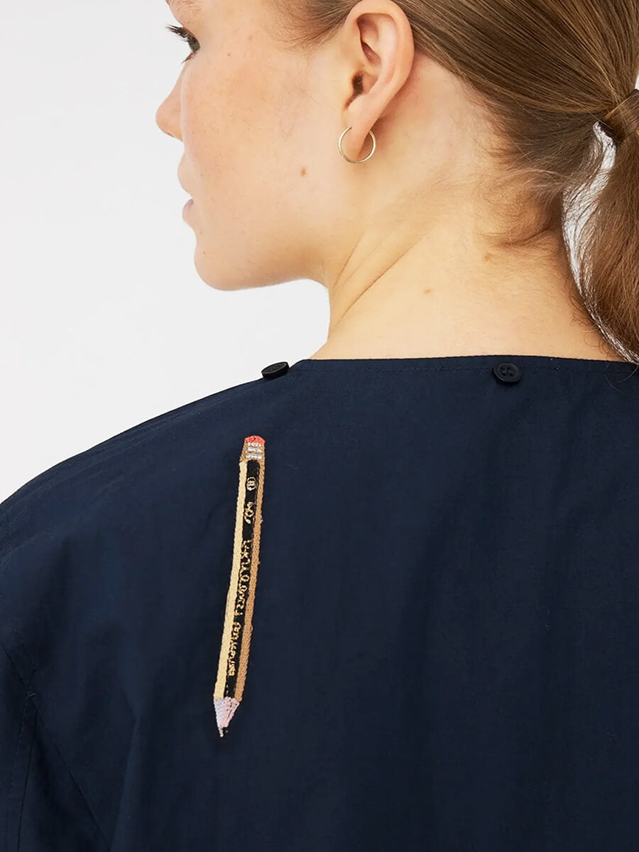 Stella Nova - Embroidered Cotton Bow Shirt - Navy