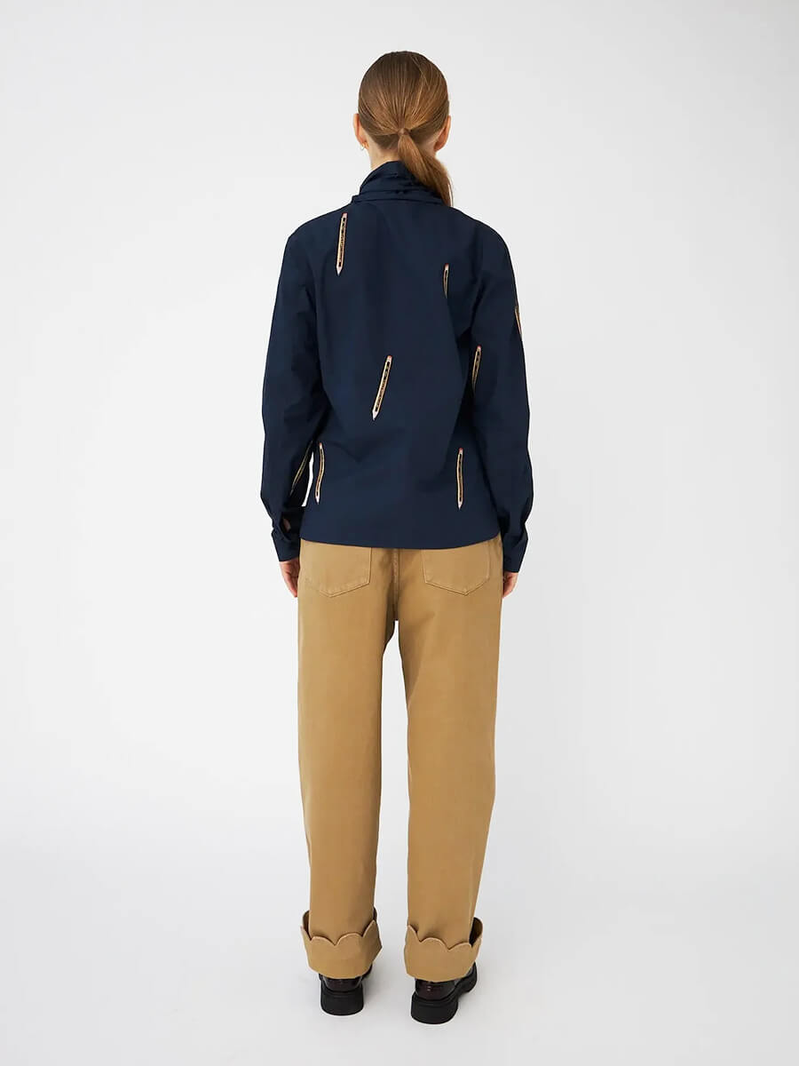 Stella Nova - Embroidered Cotton Bow Shirt - Navy