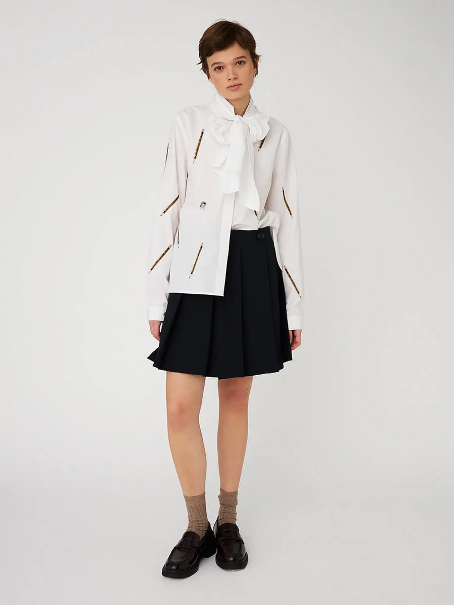 Stella Nova - Embroidered Cotton Bow Shirt - White