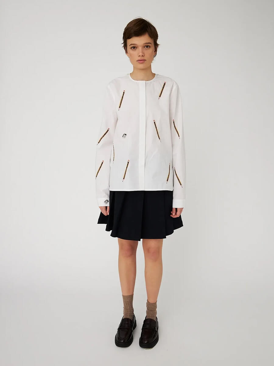 Stella Nova - Embroidered Cotton Bow Shirt - White
