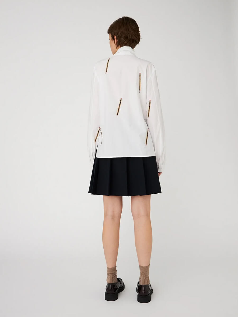 Stella Nova - Embroidered Cotton Bow Shirt - White