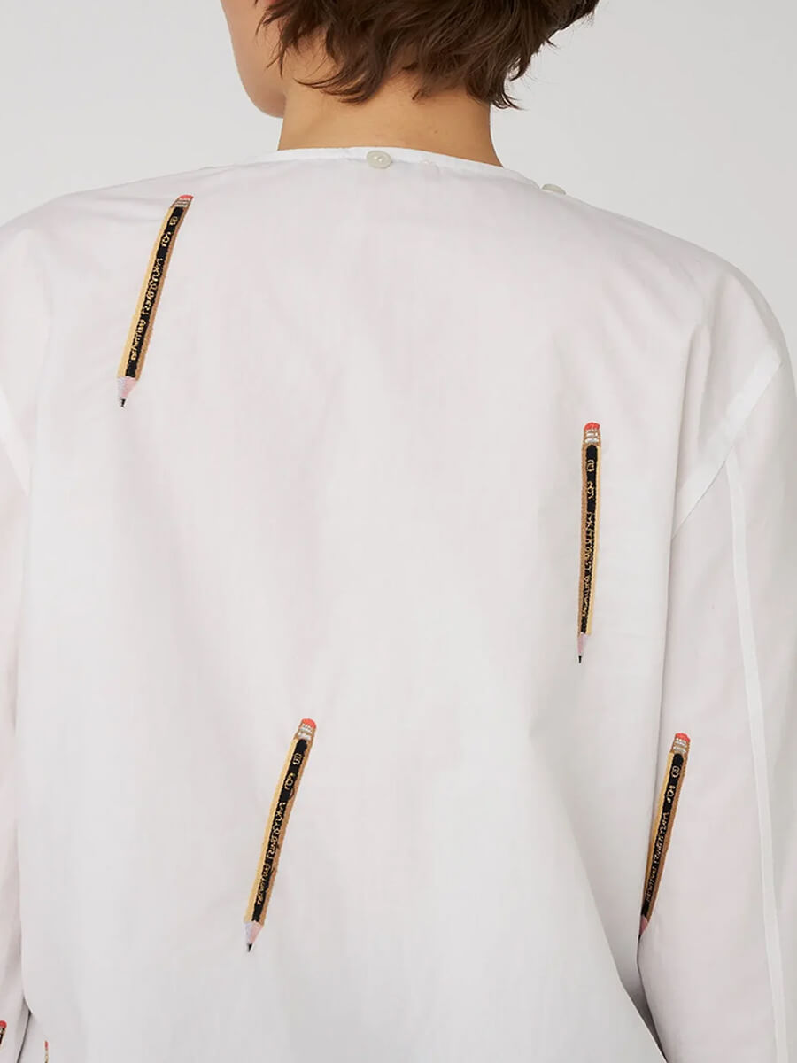 Stella Nova - Embroidered Cotton Bow Shirt - White
