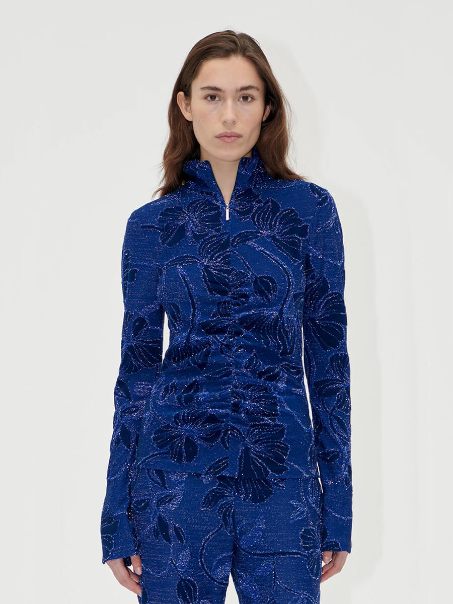 Stine-Goya-Gathered-Long-Sleeve-High-Neck-Collar-Top-Fine-Line-Poppies