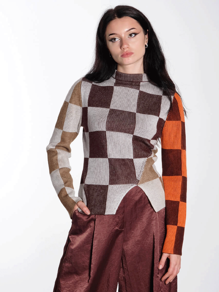 Long Sleeve Asymmetric Top - Chocolate Combo