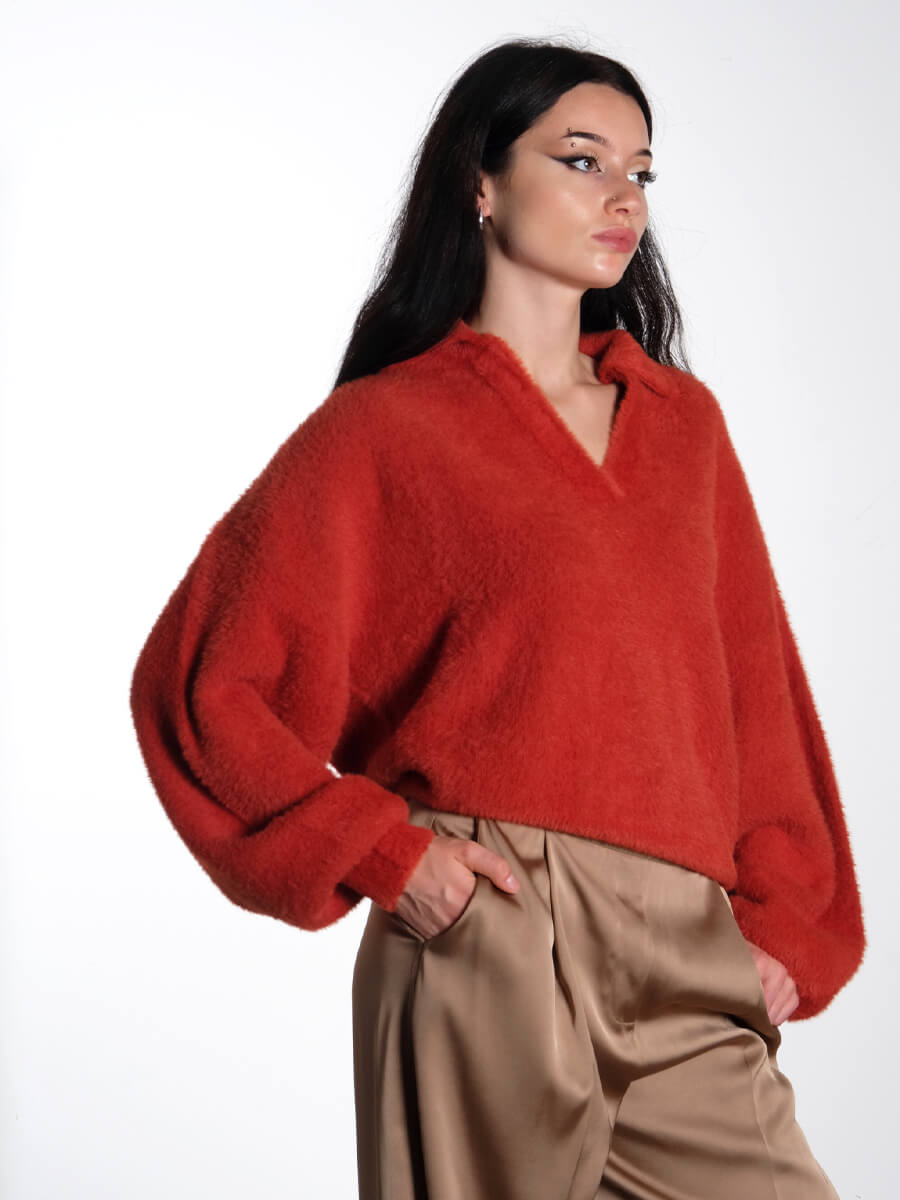 Stine-Goya-Long-Sleeve-V-Neckline-Jumper-Red-Ochre