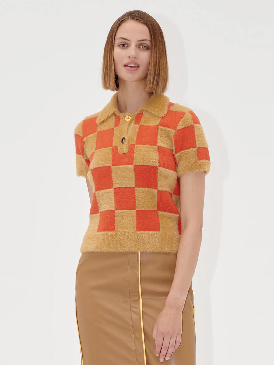 Stine Goya Short Sleeve Knit Polo - Mecca Orange/Curry