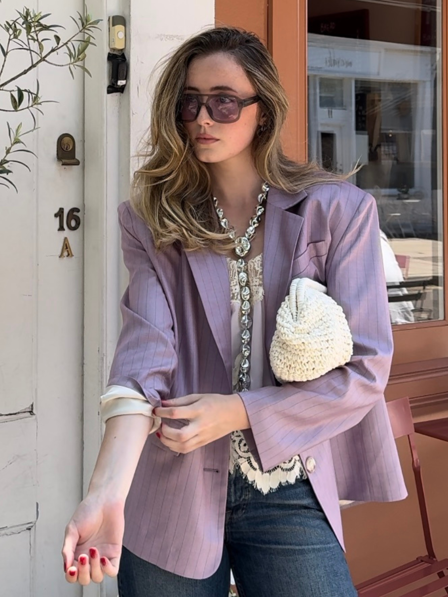 STELLA NOVA
Striped Oversized Blazer - Light Purple