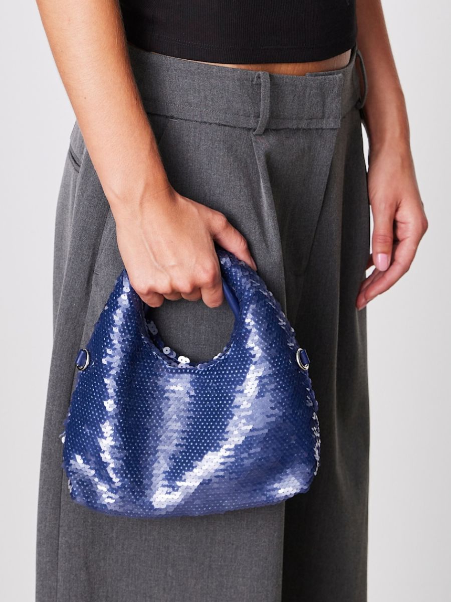 Sui Ava - Mini Hobo Sequin Bag - Denim Blue