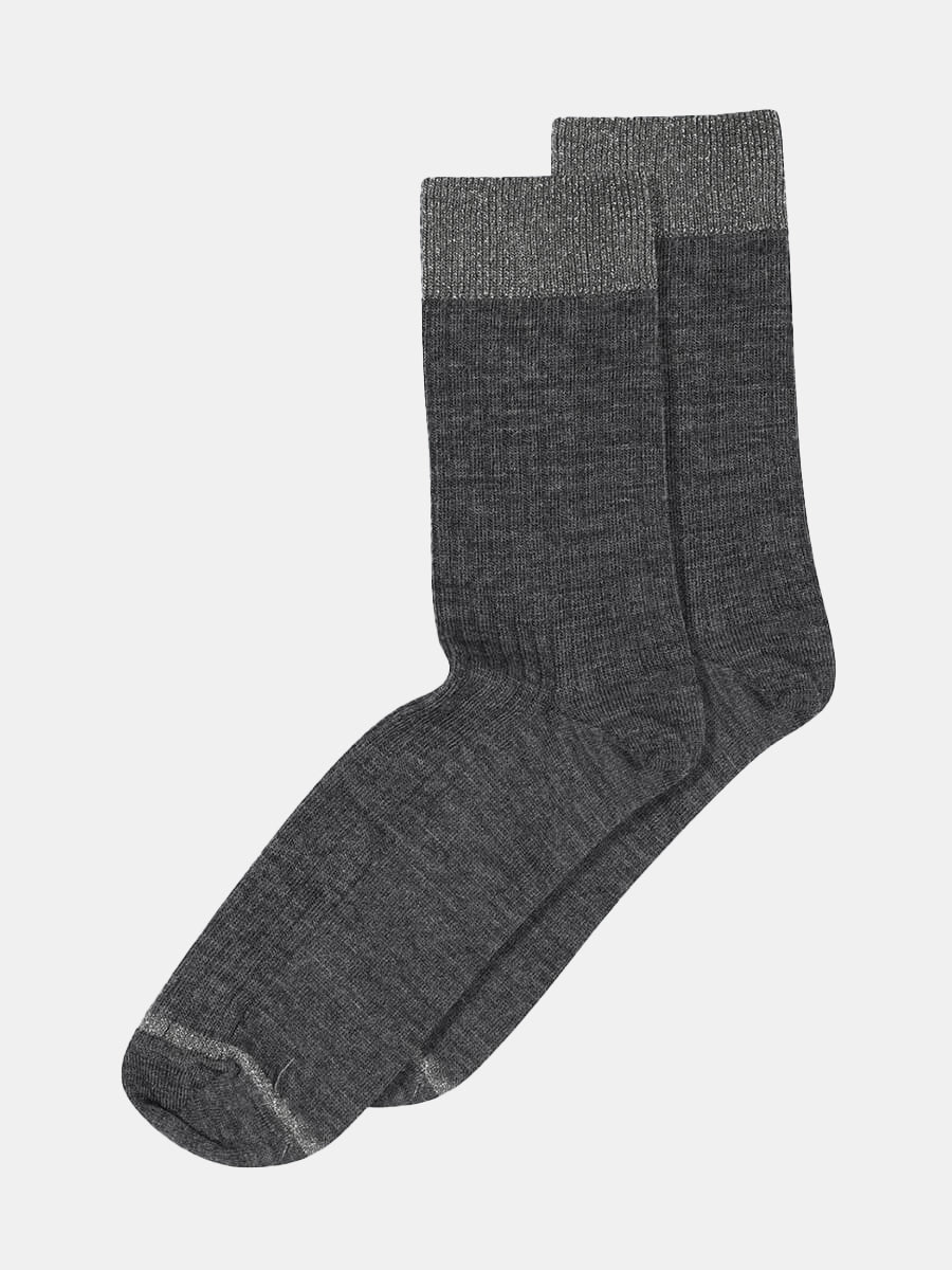 MP Denmark - Erina Wool Rib Socks - Dark Grey Melange