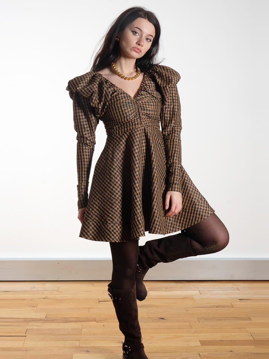 Ganni Crinkle Check Mini Dress