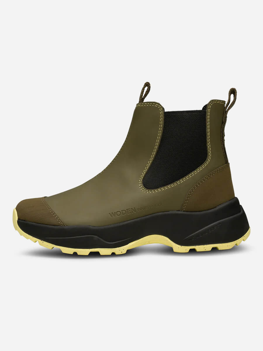 Woden-Siri-Waterproof-Boots - Dark-Olive/Pale-Lime