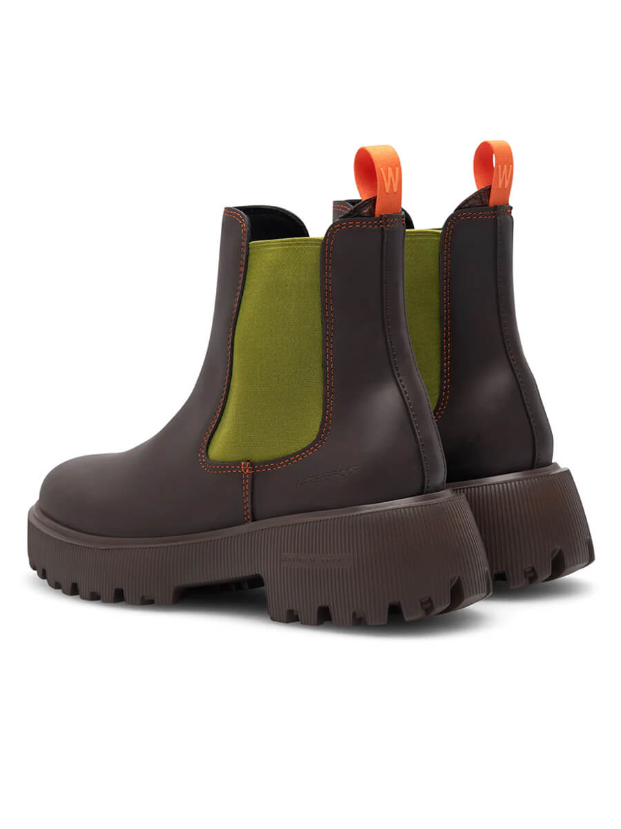 Woden Aya Waterproof Boots - Chocolate/Bambus Green.
