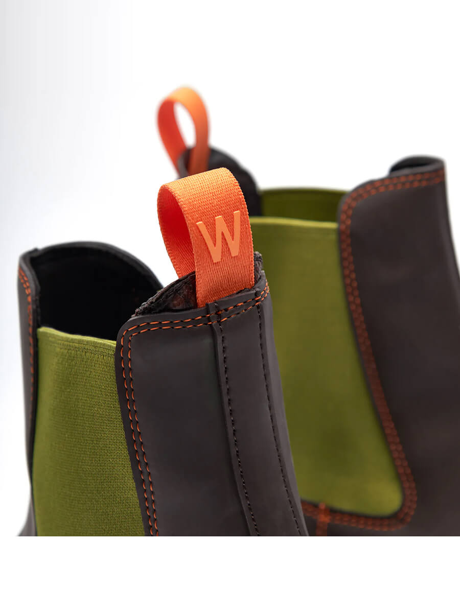 Woden Aya Waterproof Boots - Chocolate/Bambus Green.