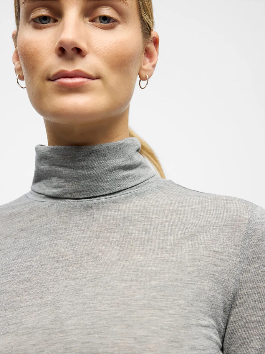 Object Zofia Sli Long Sleeved Rollneck - Grey Melange