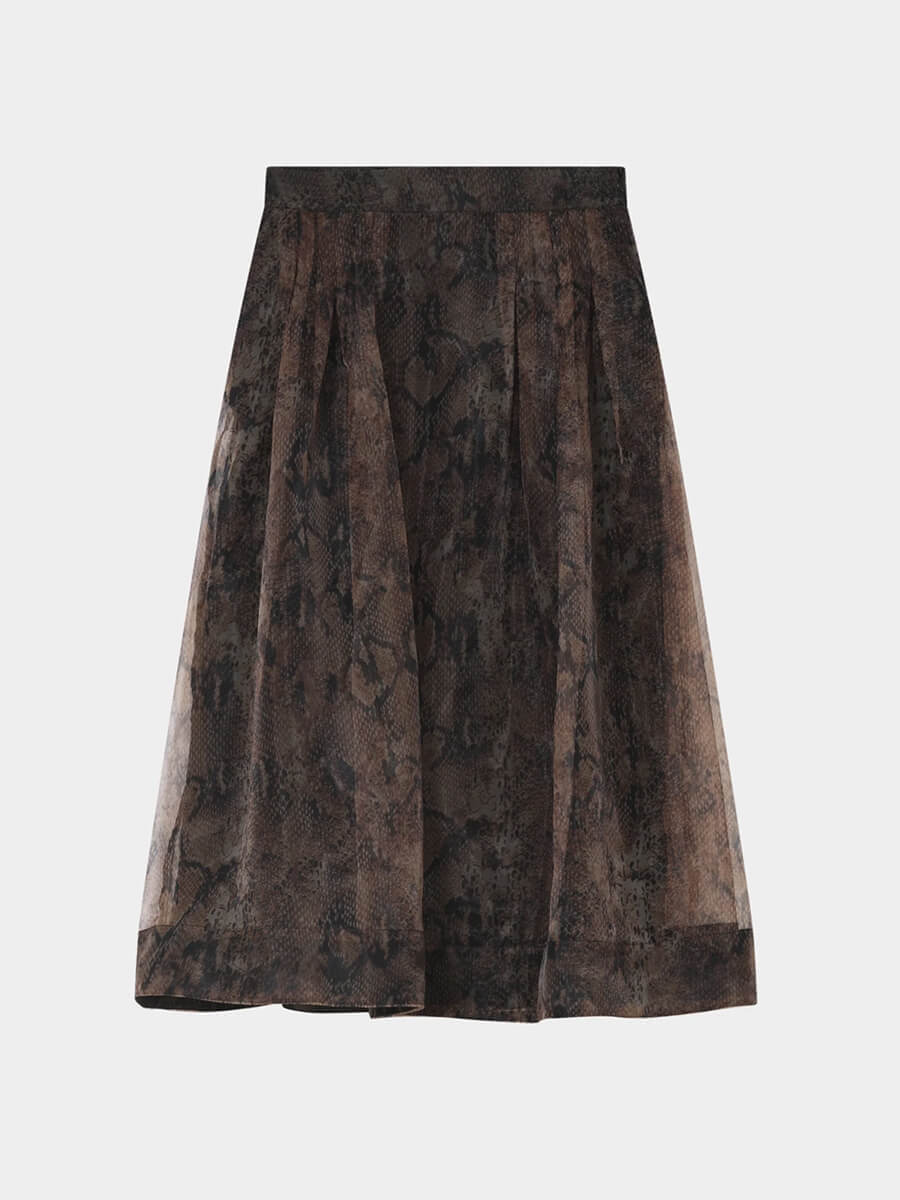 day birger et mikkelsen Chai Organza Skirt - Brown Snakey
