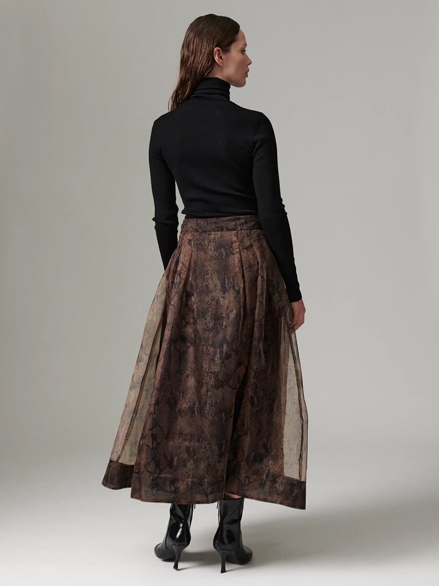 day birger et mikkelsen Chai Organza Skirt - Brown Snakey