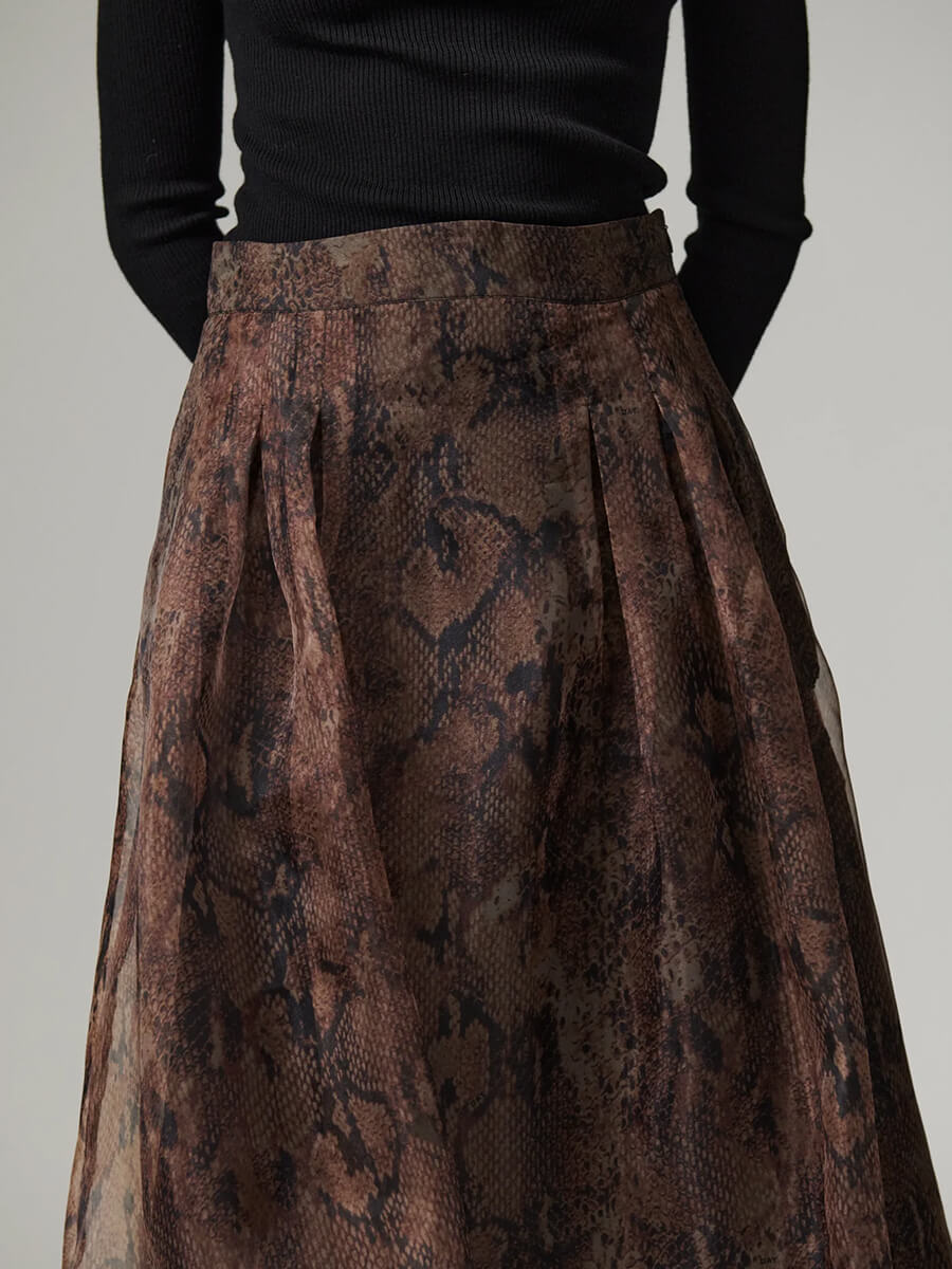 day birger et mikkelsen Chai Organza Skirt - Brown Snakey