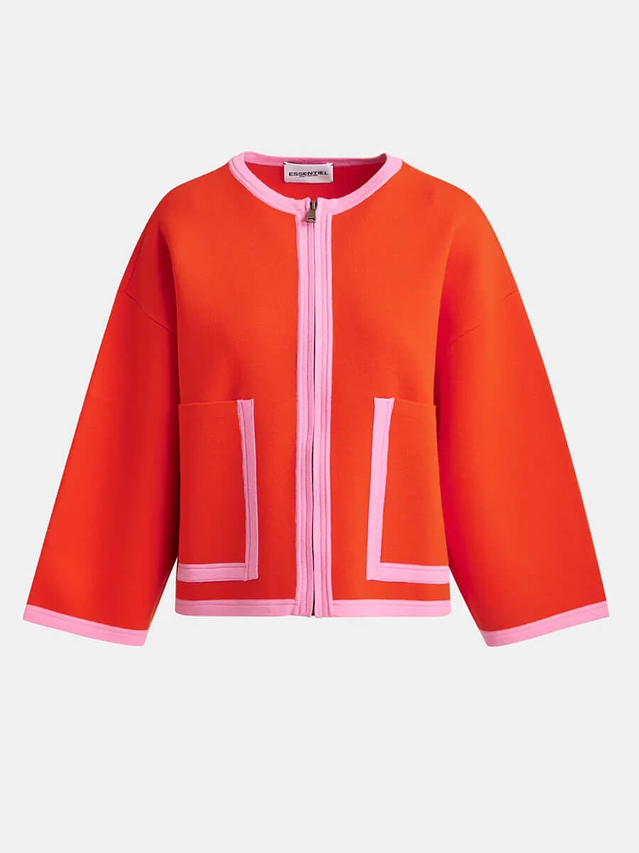 essentiel antwerp Jani Cardigan with Contrast - Nectarine 