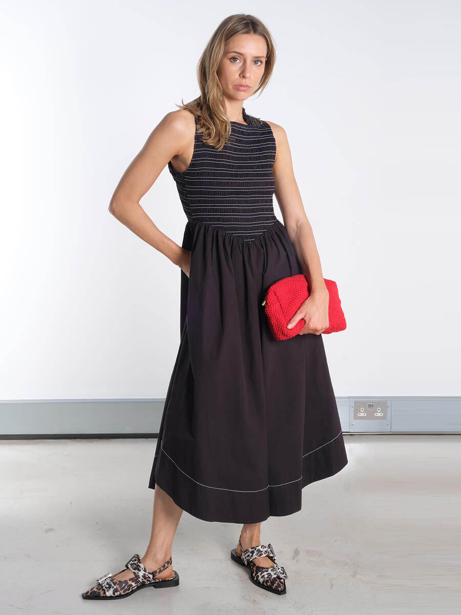 ganni-black-washed-stretch-cotton-smock-midi-dress