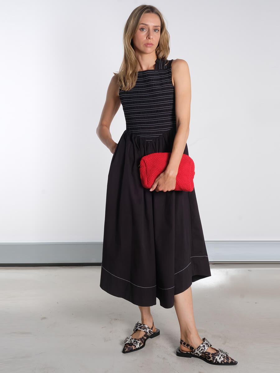 ganni-black-washed-stretch-cotton-smock-midi-dress