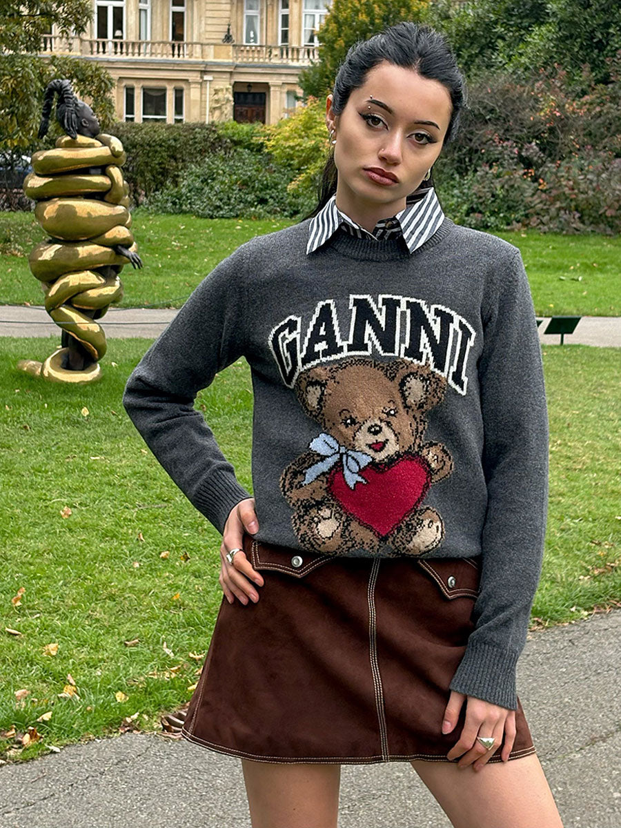 ganni-dark-grey-graphic-bear-jumper