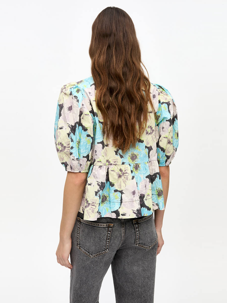 ganni Floral Printed Cotton Peplum Blouse 