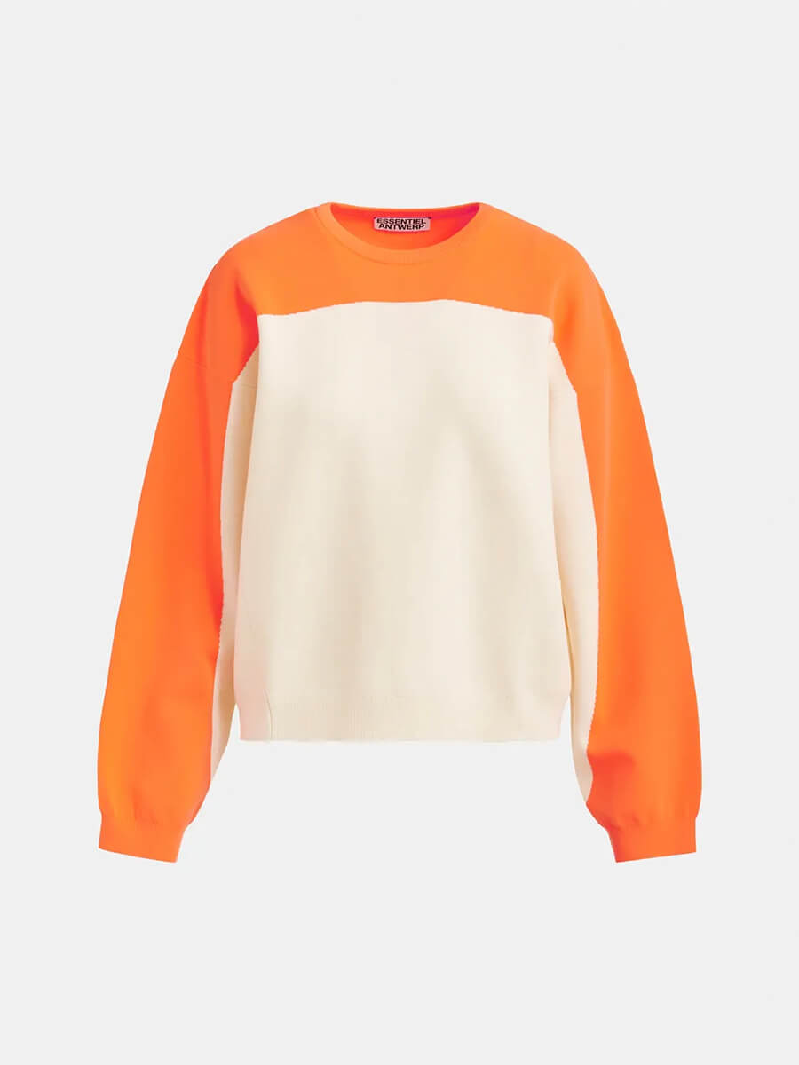 Essentiel Antwerp Joto Pullover - Off White and Neon Orange