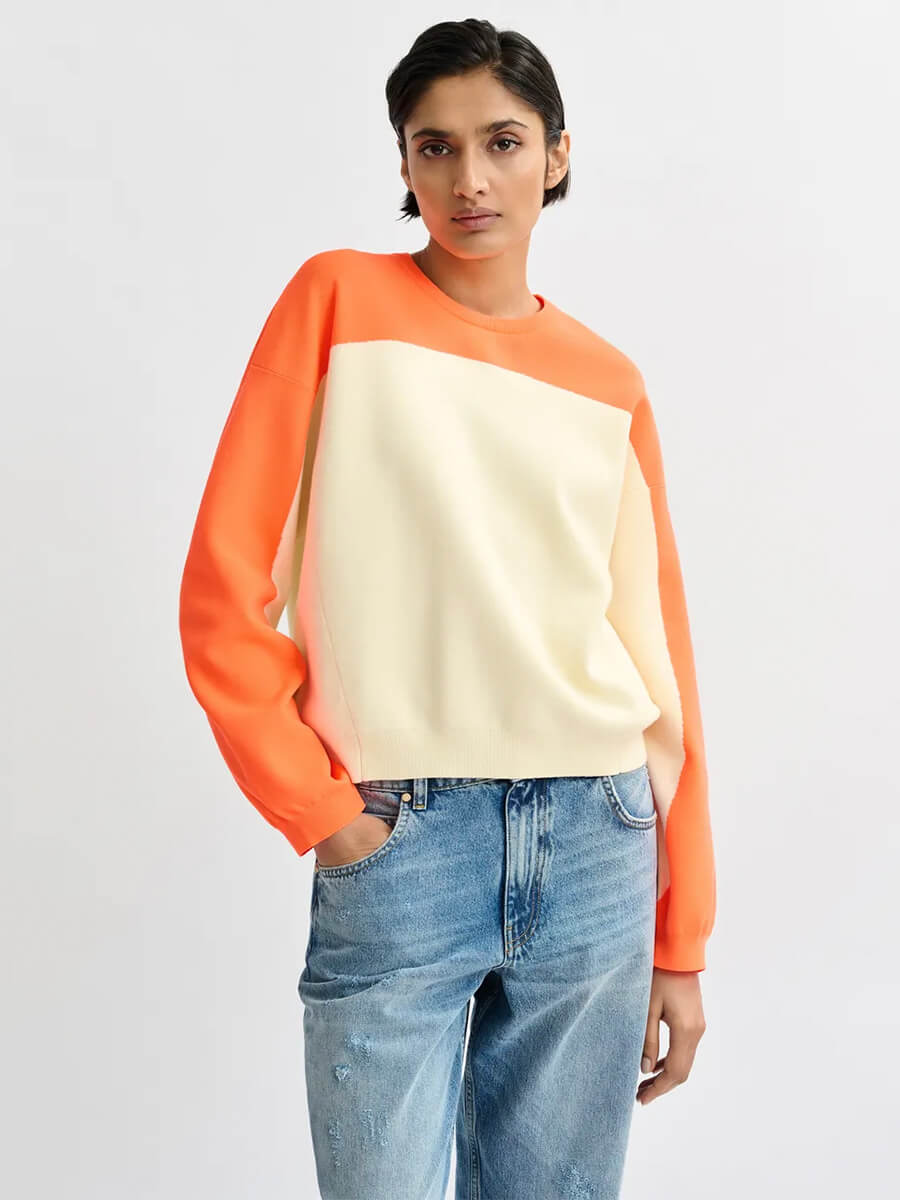 Essentiel Antwerp Joto Pullover - Off White and Neon Orange