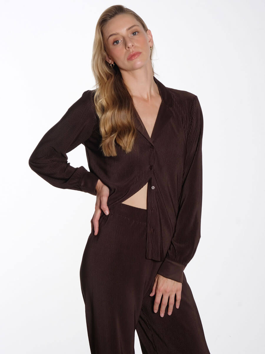 Object Shila Plisse Shirt - Brown