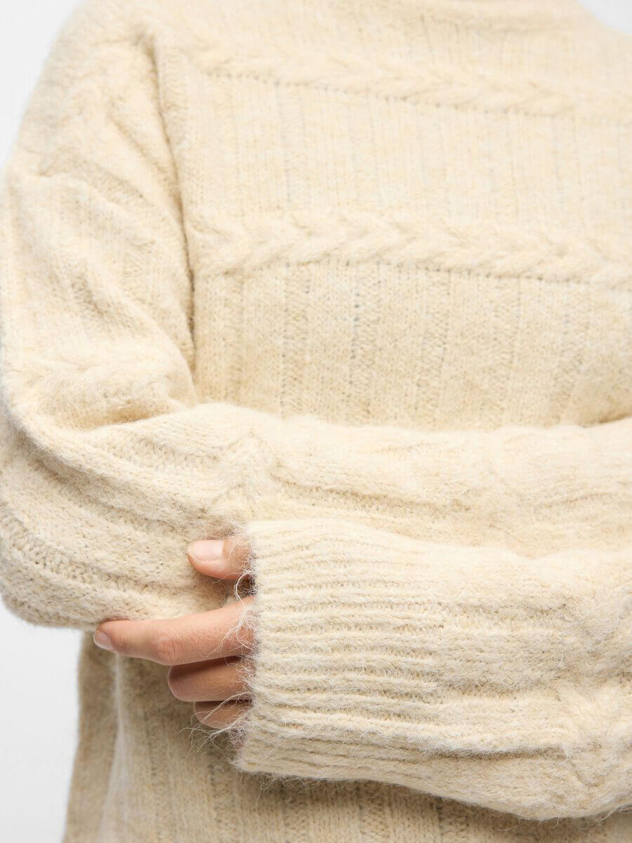 object Anjali Cable Knit Pullover - White Sand