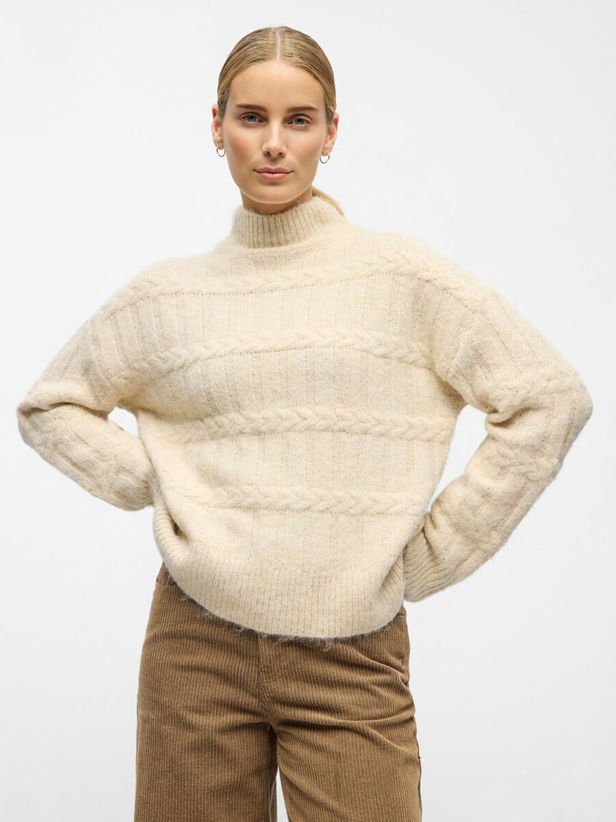 object Anjali Cable Knit Pullover - White Sand
