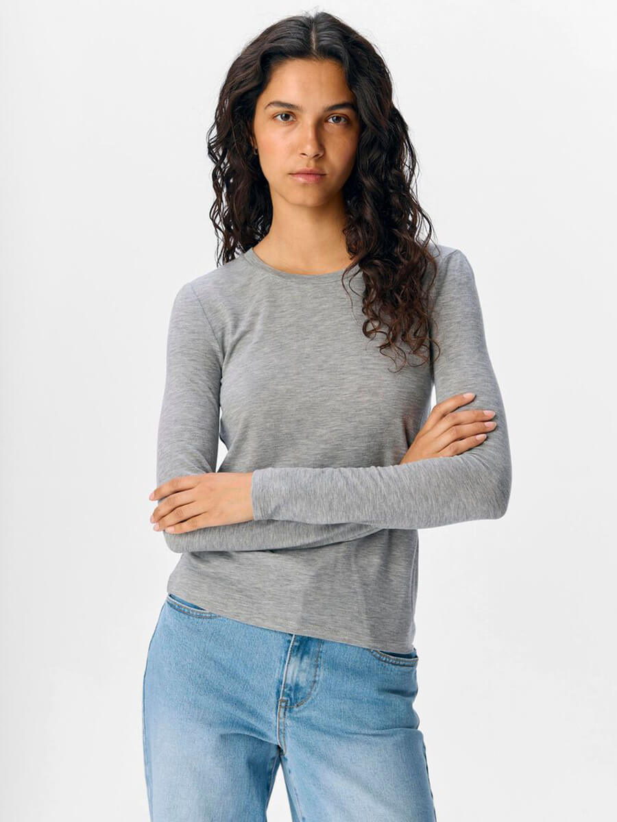 object Zofia Sli Long Sleeve - Grey Melange