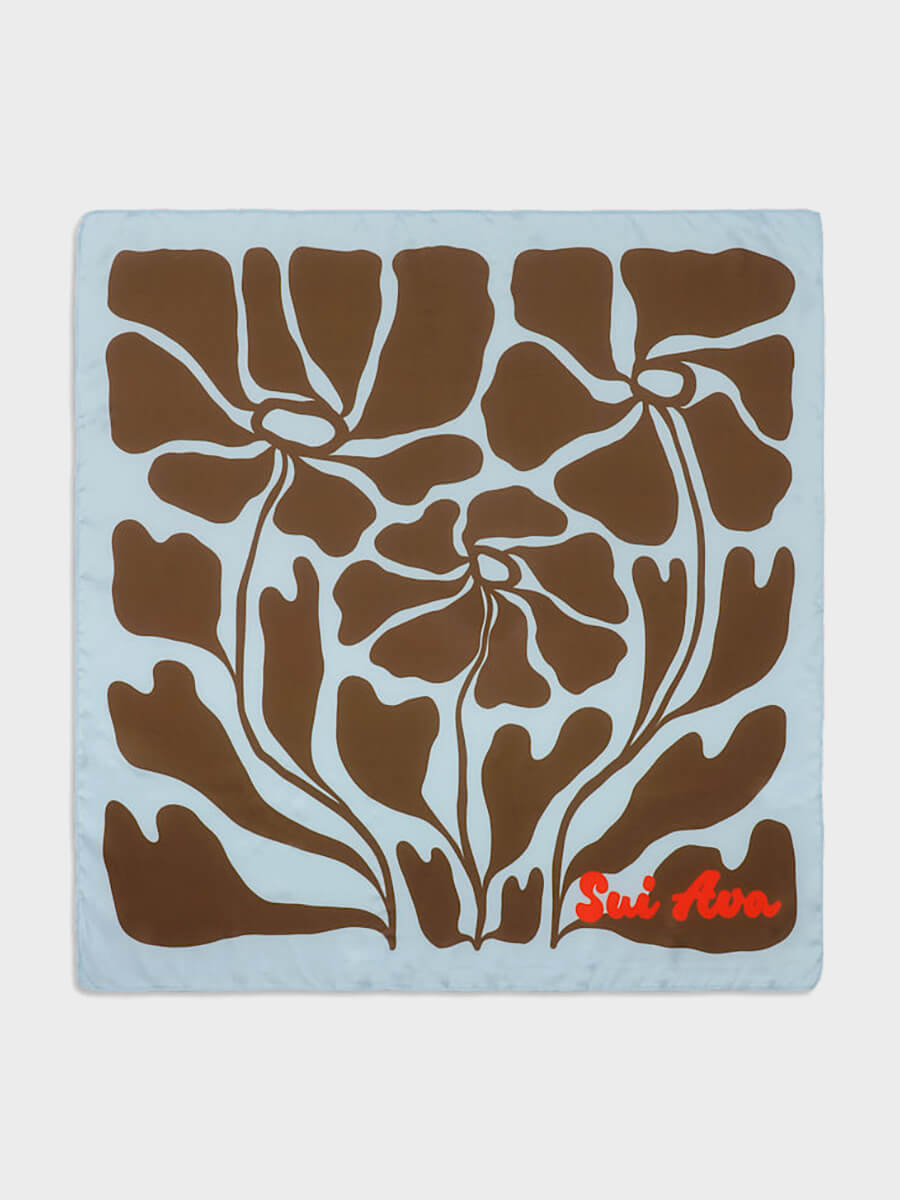 SUI AVA Soft Floral Scarf - Blue/Brown