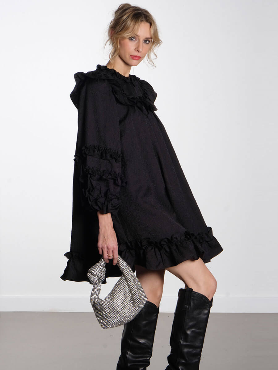 stella nova Light Weight Mini Frill Dress - Black SUI AVA Silvermoon Crystal Bag - Clear Crystal