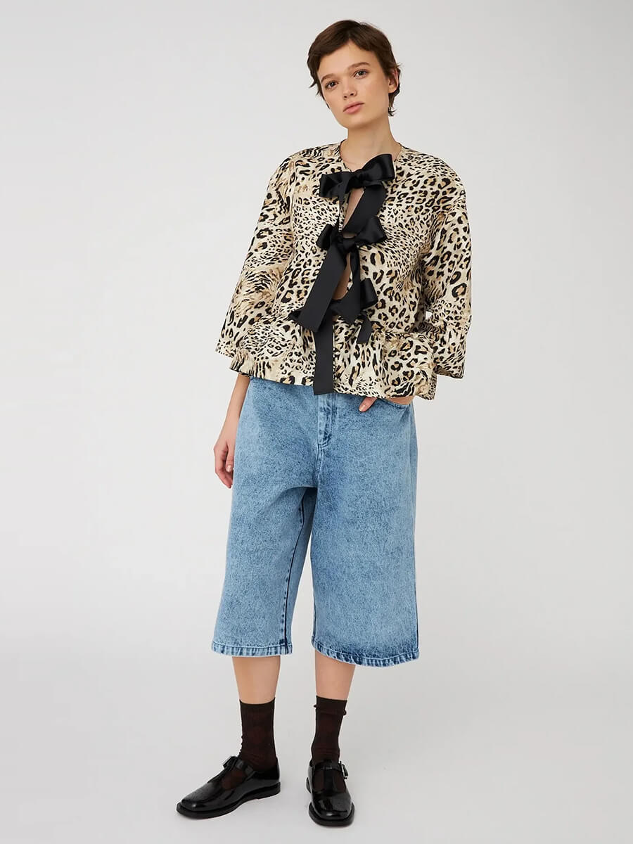 stella nova CRISPY PEPLUM BOW BLOUSE - LEOPARD.