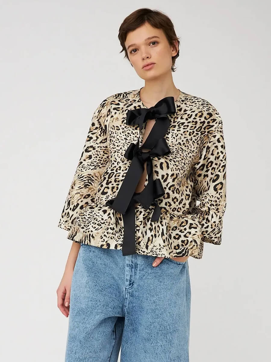 stella nova CRISPY PEPLUM BOW BLOUSE - LEOPARD.
