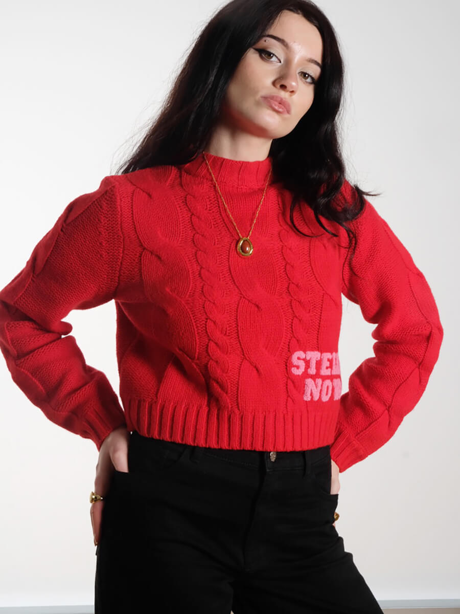 Cropped Cable Knit - Deep Red