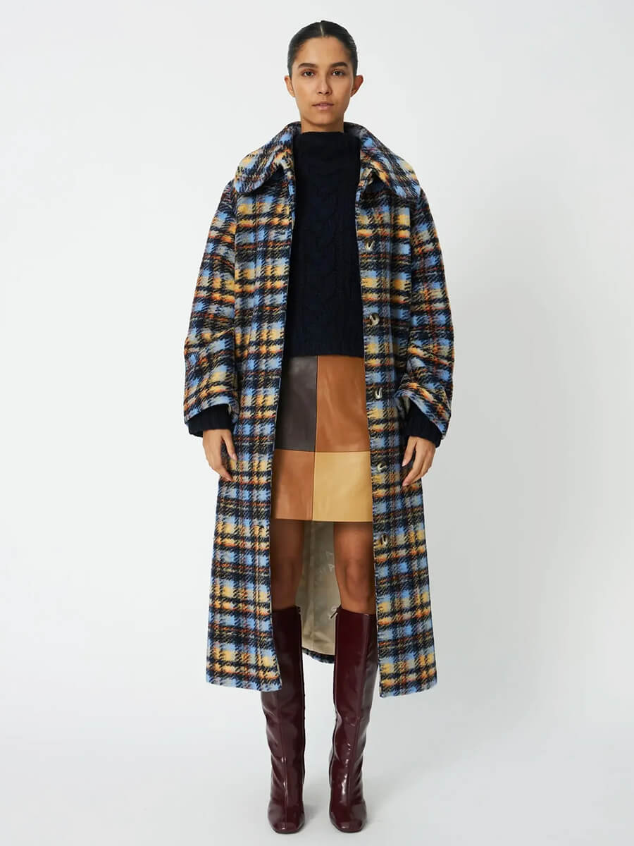 Long Wool Checked Coat - Multi Checks