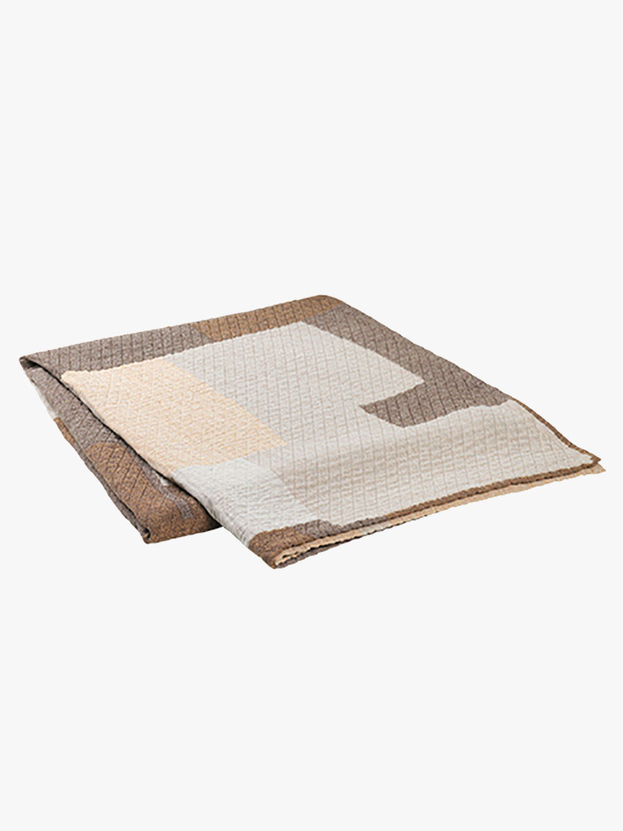 broste Copenhagen - Patch Cotton Bedspread - Beige/Brown 