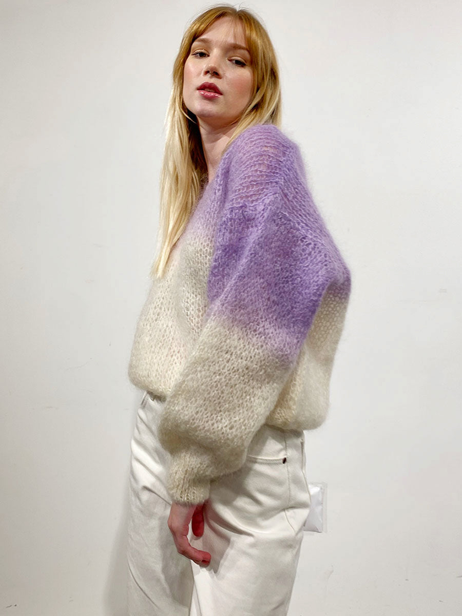 Americandreams-Milana 2-Tone Mohair Jumper - Lilac/White