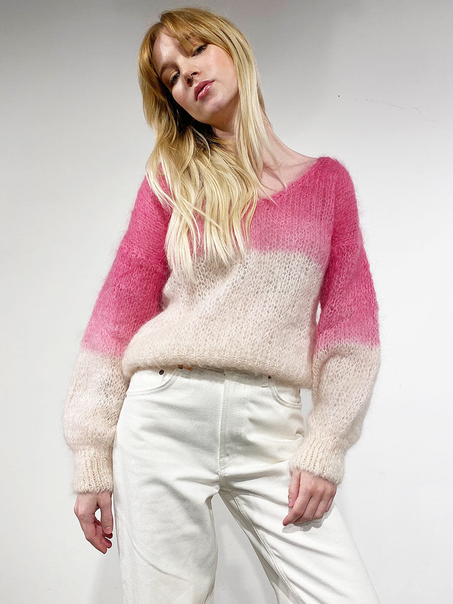 Americandreams-Milana 2-Tone Mohair Jumper - Pink/White