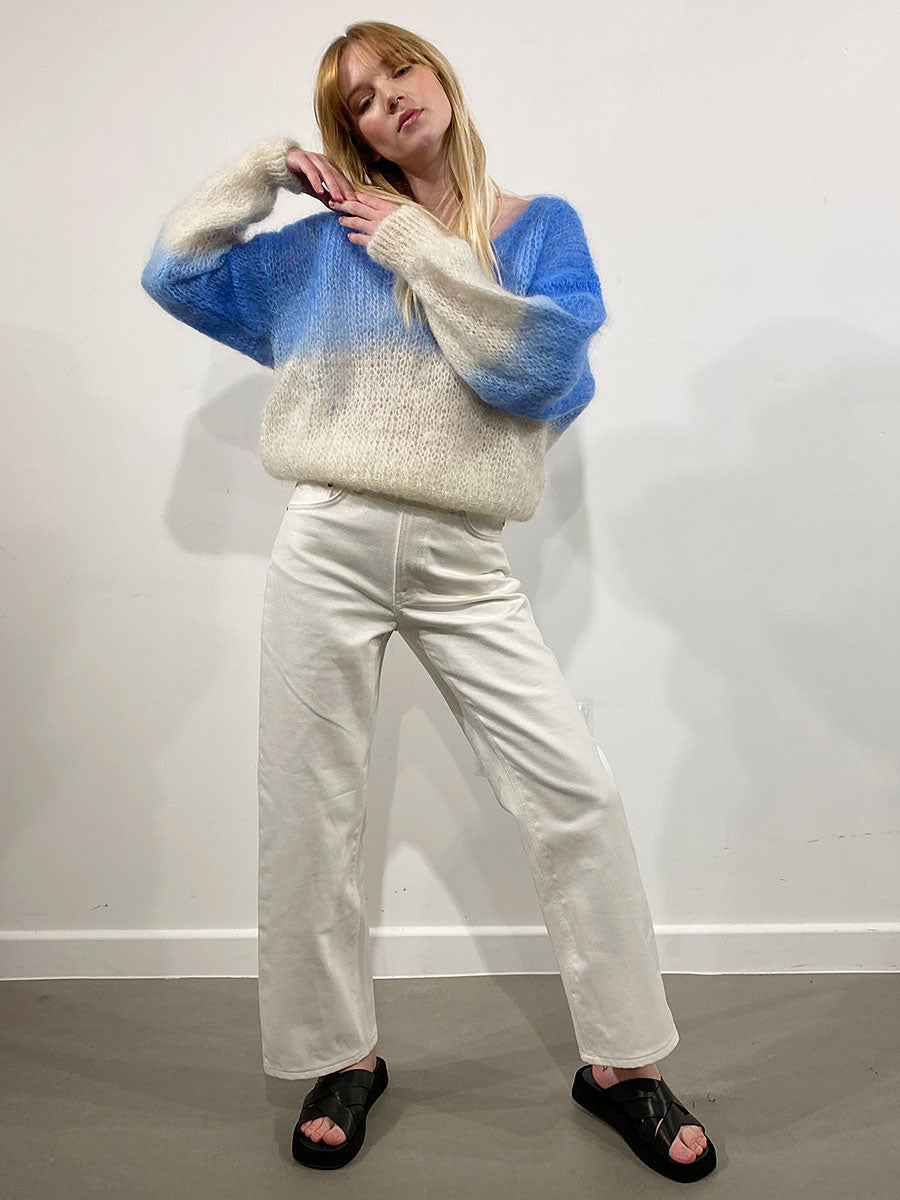 Americandreams-Milana 2-Tone Mohair Jumper - Sky Blue/White