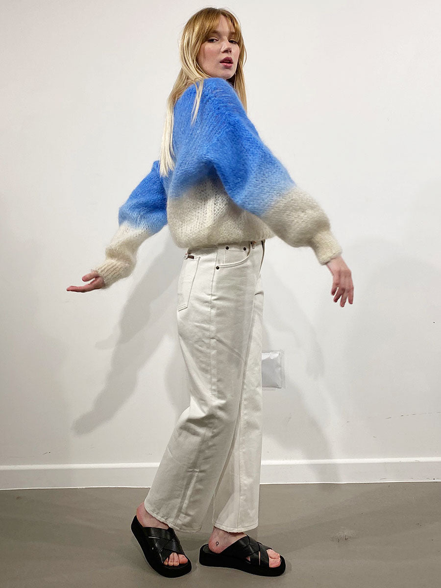 Americandreams-Milana 2-Tone Mohair Jumper - Sky Blue/White