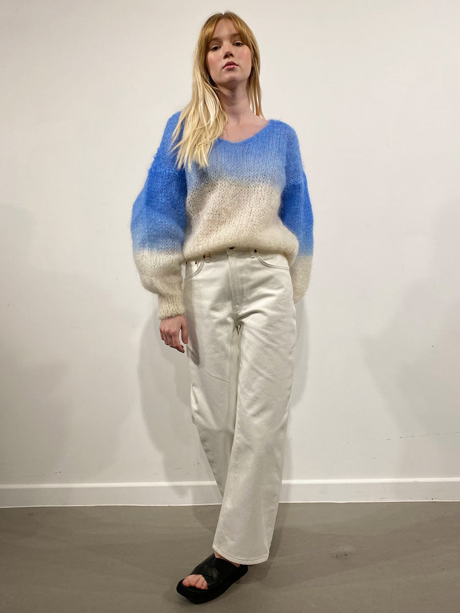 Americandreams-Milana 2-Tone Mohair Jumper - Sky Blue/White
