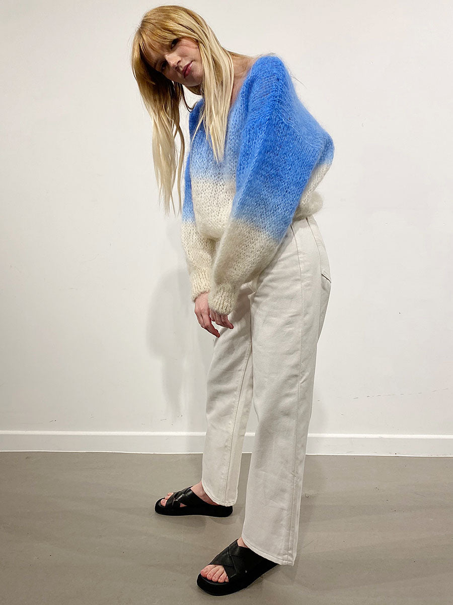 Americandreams-Milana 2-Tone Mohair Jumper - Sky Blue/White