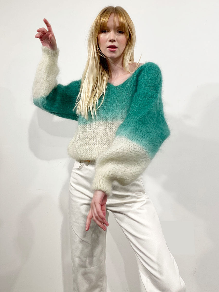 Americandreams-Milana 2-Tone Mohair Jumper - Green/White