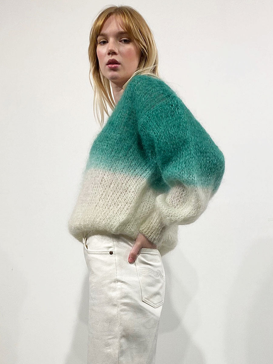 Americandreams-Milana 2-Tone Mohair Jumper - Green/White