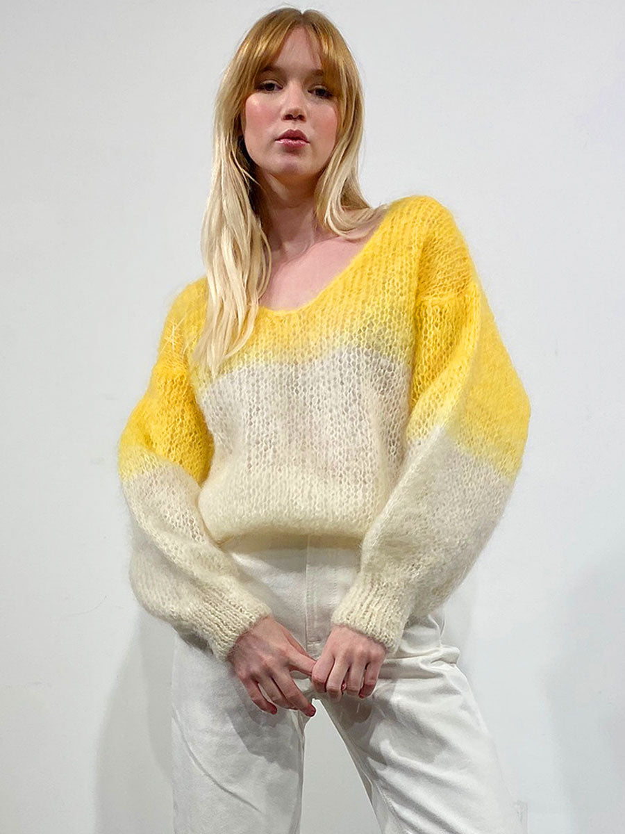 Americandreams - Milana 2-Tone Mohair Jumper - Yellow/White
