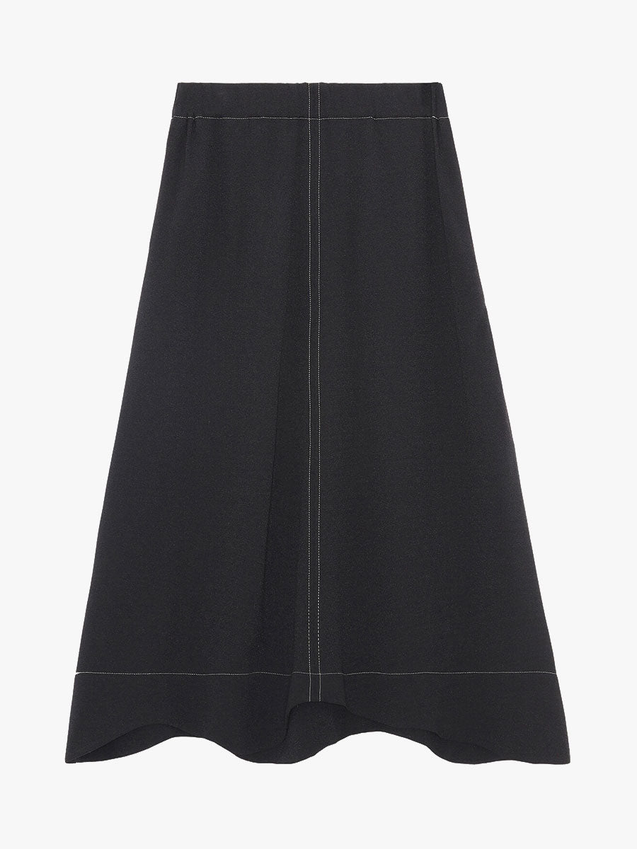 Ganni - Heavy Crepe Wavy Hem Maxi Skirt - Black