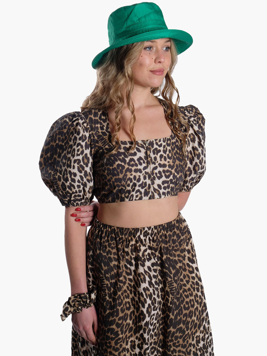 Ganni Printed Cropped Zipper Blouse